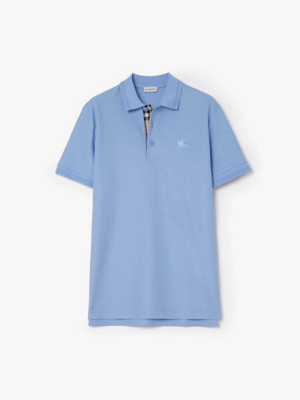 Burberry- Sky Blue Cotton Polo with Signature Check Placket